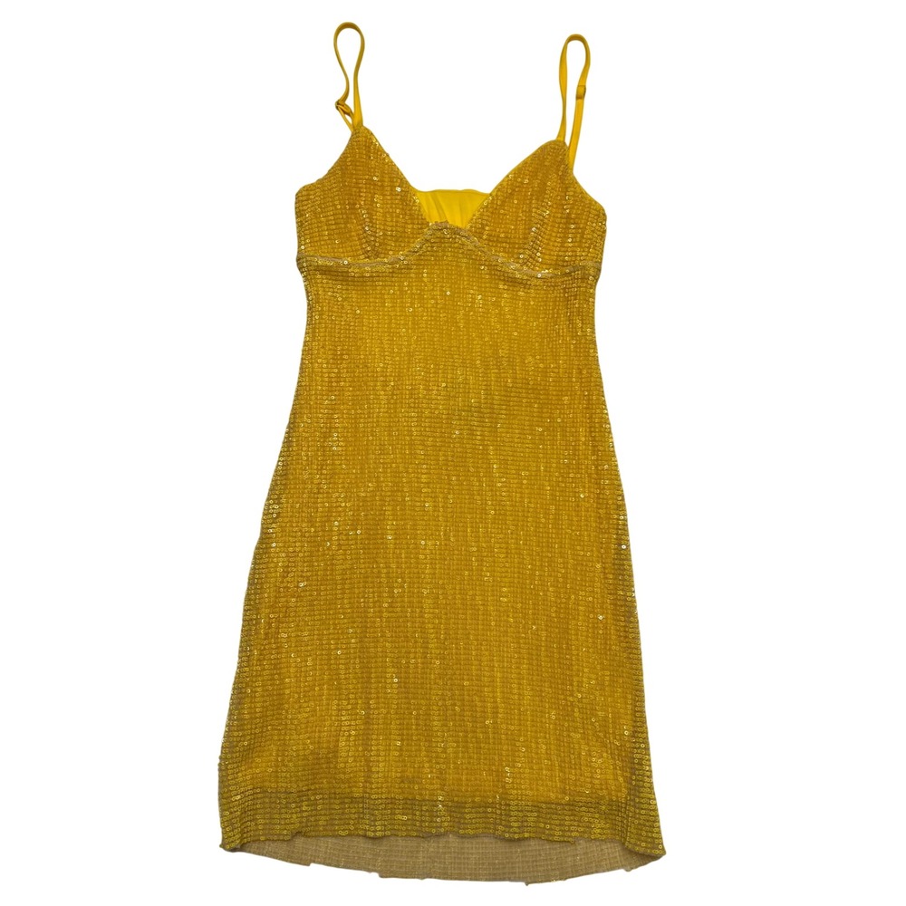 Hello Molly Yellow Sequin Glam Sexy Spaghetti Strap Mini Dress NWT Size‎ S